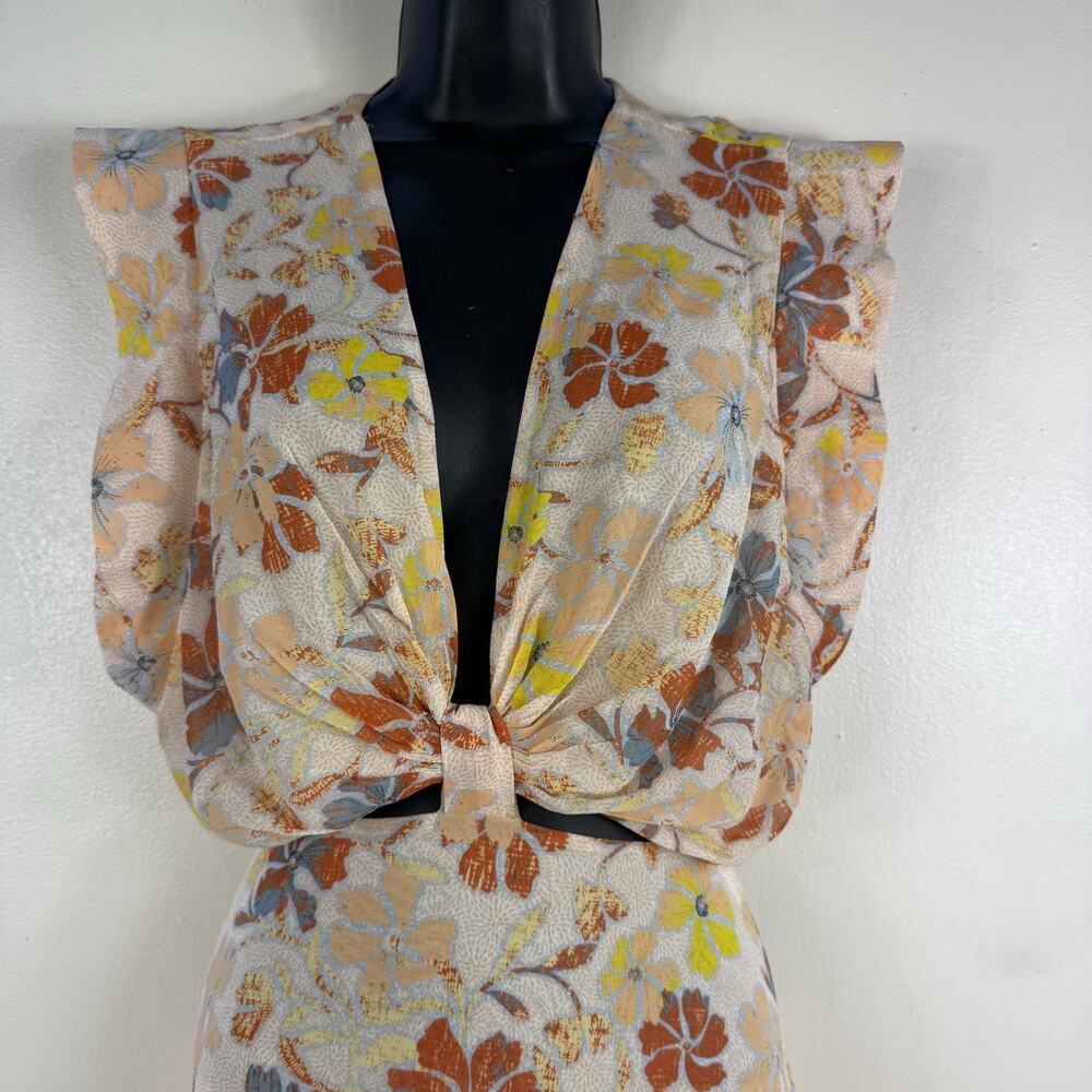 Joie Maeve B Silk Maxi Dress Apricot‎ Buff Orange Size 14 Nipped Waist Cutouts - Picture 3 of 12